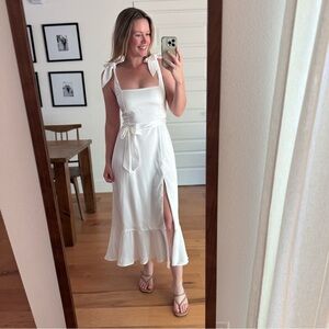 Show me your Mumu White Garden Midi Dress Bow Tie Sleeves Satin